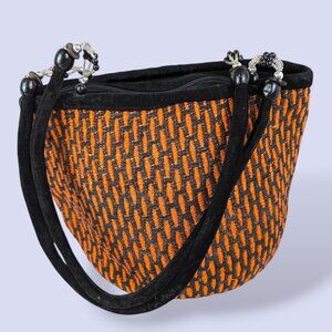 Orange & Black Woven Shoulder Bag